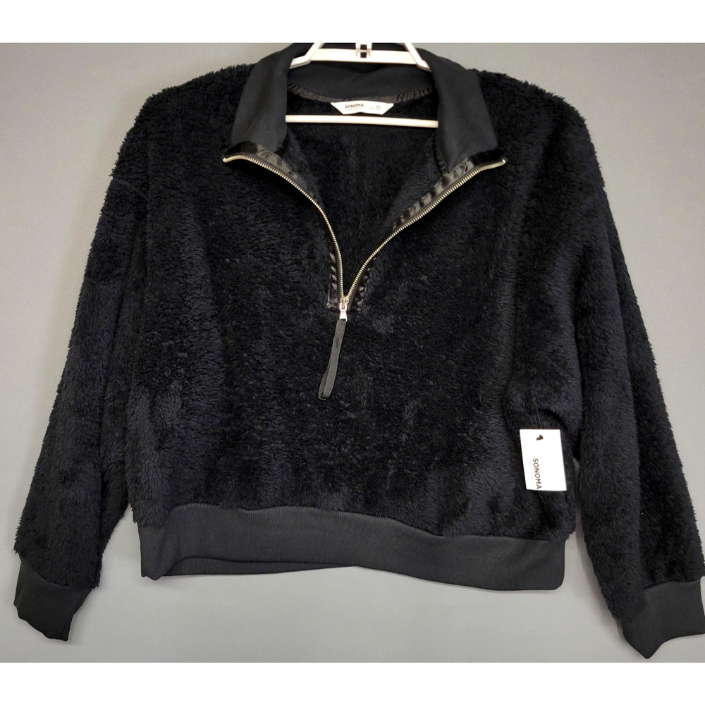 Sonoma Ivory Sherpa Cozy Soft Sweater Womens XXL Faux Fur Fleece Black New - Picture 4 of 12